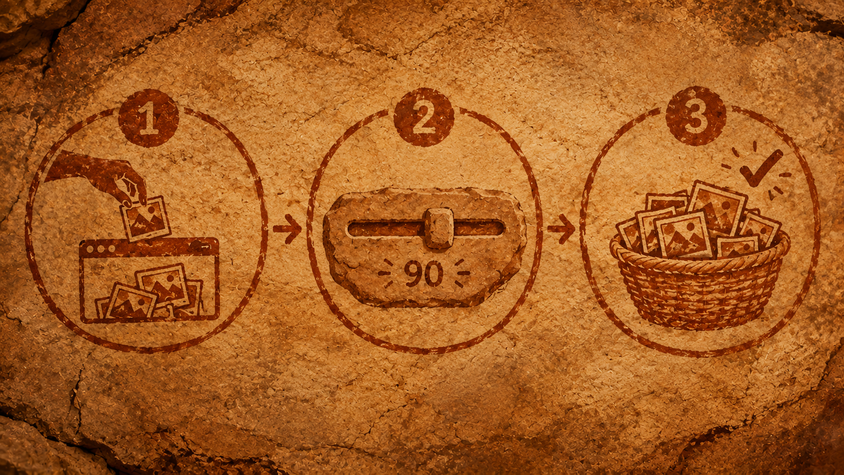 Three steps to convert HEIC to JPG: drop the photos, keep quality at 90, download the JPGs